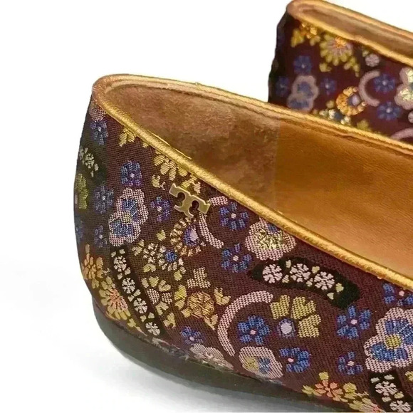 Tory Burch Smoking Slipper Loafer, Size 5-1/2, Jacquard Gold Leather Trim - Picture 4 of 6